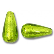 1 Murano Glass Light Erba (Lime) Green White Gold Foiled 20mm Drop Bead