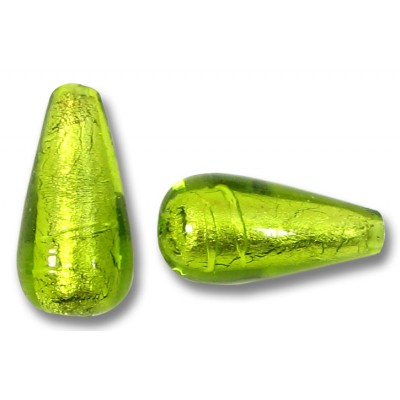 1 Murano Glass Light Erba (Lime) Green White Gold Foiled 20mm Drop Bead