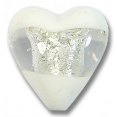 1 Murano Glass Clarity White Silver Foiled 20mm Heart Bead