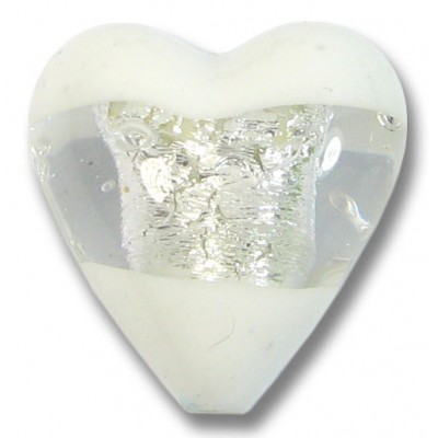 1 Murano Glass Clarity White Silver Foiled 20mm Heart Bead