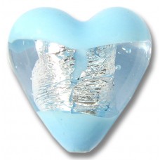 1 Murano Glass Clarity Aquamarine Silver Foiled 20mm Heart Bead