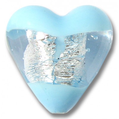 1 Murano Glass Clarity Aquamarine Silver Foiled 20mm Heart Bead