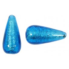 1 Murano Glass Dark Aquamarine White Gold Foiled 20mm Drop Bead