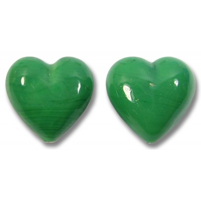 2 Murano Glass Opaque Green Turquoise 14mm Heart Beads
