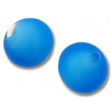 1 Murano Glass Matte Dark Aquamarine White Core 14mm Round Bead