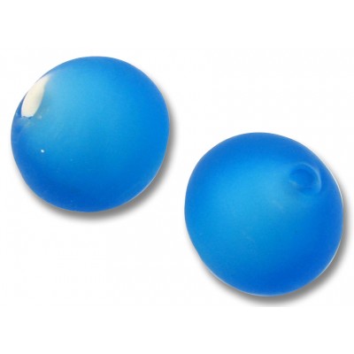 1 Murano Glass Matte Dark Aquamarine White Core 14mm Round Bead