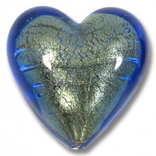 1 Murano Glass Bluino Gold Foiled 26mm Heart Bead