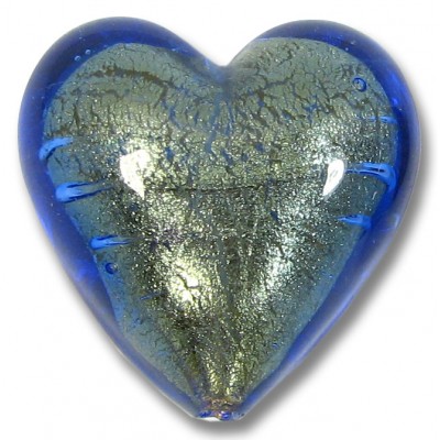 1 Murano Glass Bluino Gold Foiled 26mm Heart Bead