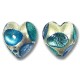 2 Murano Glass Goldfoil Extravagant Sapphire Aqua Verde 14mm Heart Beads