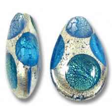 1 Murano Glass Goldfoil Extravagant Sapphire Aqua Verde 20mm Pear Drop