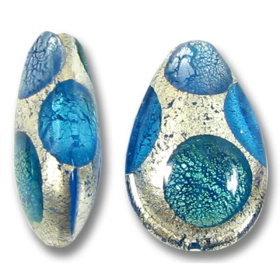1 Murano Glass Goldfoil Extravagant Sapphire Aqua Verde 20mm Pear Drop
