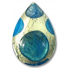 1 Murano Glass Goldfoil Extravagant Sapphire Aqua Verde 28mm Pear Drop