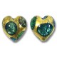 2 Murano Glass Goldfoil Extravagant Aqua Sapphire Emerald 14mm Heart Beads