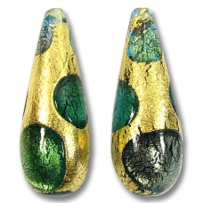 1 Murano Glass Goldfoil Extravagant Aqua Sapphire Emerald 28mm Drop