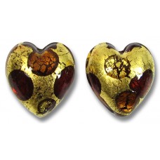 2 Murano Glass Goldfoil Extravagant Light Dark Ruby and Topaz 14mm Heart Beads