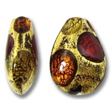 1 Murano Glass Goldfoil Extravagant Light Dark Ruby and Topaz 20mm Pear Drop