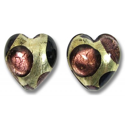 2 Murano Glass Goldfoil Extravagant Amethyst and Purple Velvet 14mm Heart Beads