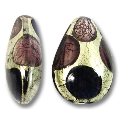 1 Murano Glass Goldfoil Extravagant Amethyst and Purple Velvet 20mm Pear Drop