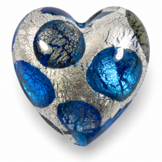 1 Murano Glass Goldfoil Extravagant Aqua Sapphire BD 20mm Heart Bead 1 Murano Glass Goldfoil Extravagant Aqua Sapphire BD 20mm Heart Bead