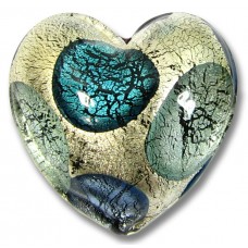 1 Murano Glass Goldfoil Extravagant  Aqua Sapphire BD 20mm Heart Bead