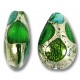 1 Murano Glass White Goldfoil Extravagant Greens 20mm Pear Drop