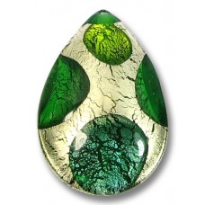 1 Murano Glass White Goldfoil Extravagant Greens 28mm Pear Drop