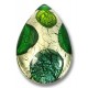 1 Murano Glass White Goldfoil Extravagant Greens 28mm Pear Drop