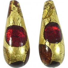 1 Murano Glass Goldfoil Extravagant Light Dark Ruby and Topaz 28mm Drop