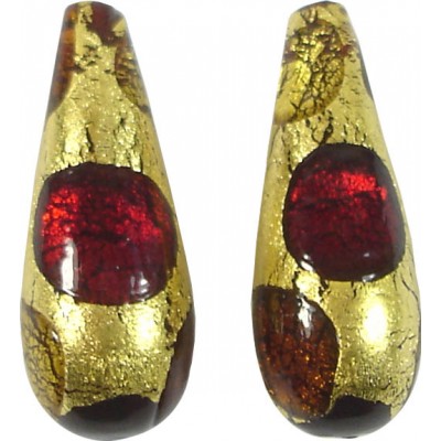 1 Murano Glass Goldfoil Extravagant Light Dark Ruby and Topaz 28mm Drop