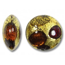 1 Murano Glass White Goldfoil Extravagant Light Dark Ruby and Topaz 16mm Lentil