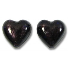 2 Murano Glass Plum (Dark Purple) White Gold Foiled 14mm Heart Beads