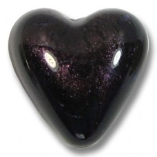 1 Murano Glass Plum (Dark Purple) White Gold Foiled 20mm Heart Bead