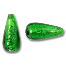 1 Murano Glass Emerald Silver Foiled 20mm Drop Bead