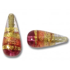 1 Murano Glass Ruby Gold Foiled Band Clear 20mm Drop Bead