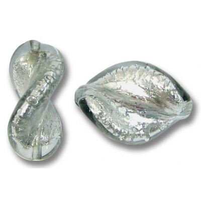 2 Murano Glass Black Diamond Silver Foiled Crystal Elica Twist Beads