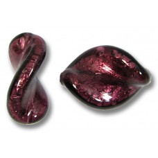 2 Murano Glass Dark Amethyst Silver Foiled Crystal Elica Twist Beads