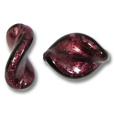 2 Murano Glass Dark Amethyst Silver Foiled Crystal Elica Twist Beads
