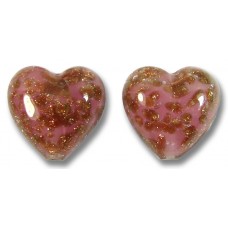 2 Murano Glass Sommerso Rose & Ginger 14mm Heart Beads 2 Murano Glass Sommerso Rose & Ginger 14mm Heart Beads