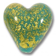 1  Murano Glass Crackle Goldfoil Sea Green 20mm Heart