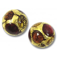1 Murano Glass Goldfoil Extravagant Light Dark Ruby and Topaz 14mm Round Bead