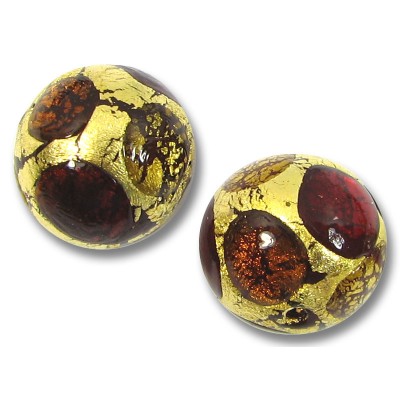 1 Murano Glass Goldfoil Extravagant Light Dark Ruby and Topaz 14mm Round Bead