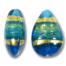 1 Murano Glass Turquoise Gold Foiled Band 20mm Pear Drop