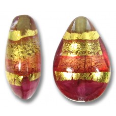 1 Murano Glass Ruby Gold Foiled Band 20mm Pear Drop