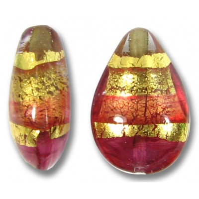 1 Murano Glass Ruby Gold Foiled Band 20mm Pear Drop