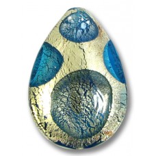 1 Murano Glass White Goldfoil Extravagant Sapphire Aqua BD 28mm Pear Drop