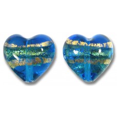 2 Murano Glass Turquoise Blue Gold Foiled Band 14mm Hearts 