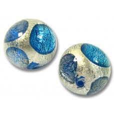 1 Murano Glass Goldfoil Extravagant  Sapphire Aquamarine BD  14mm Round Bead