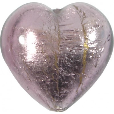 1 Murano Glass Light Amethyst  Silver Foiled 28mm Heart 