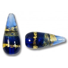 1 Murano Glass Sapphire Gold Foiled Band 20mm Drop Bead