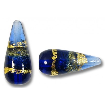 1 Murano Glass Sapphire Gold Foiled Band 20mm Drop Bead